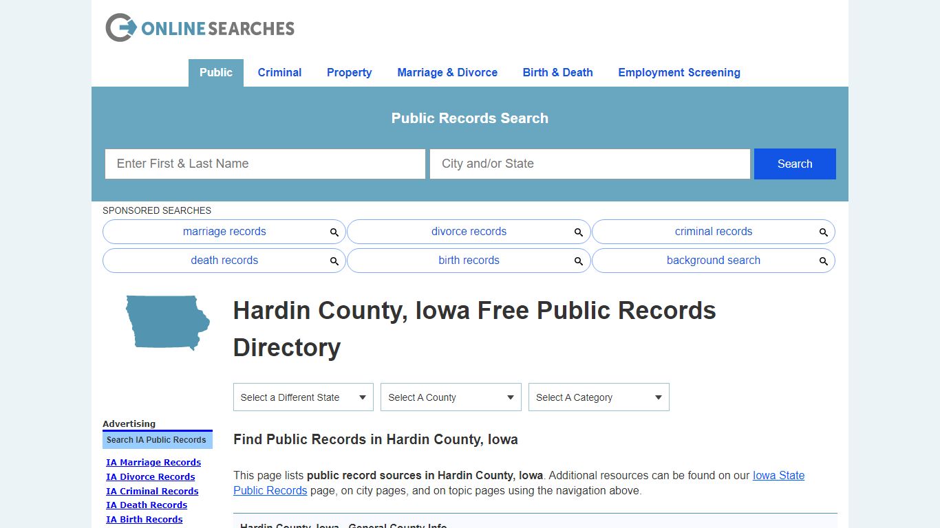 Hardin County, Iowa Public Records Directory - OnlineSearches.com
